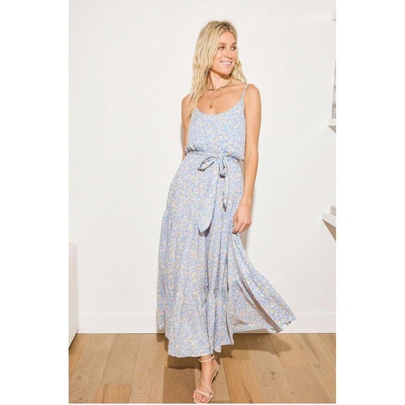 Lulus Women Sunny Bliss Lt Blue Floral Strapless Maxi Dress S Cottagecore Fairy - Picture 2 of 6